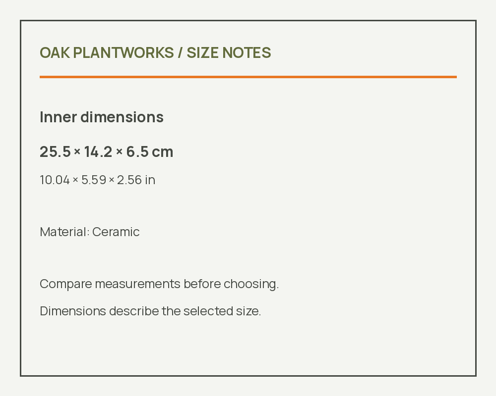 Planter Pot — Narrow Clay Rectangle — measurement reference