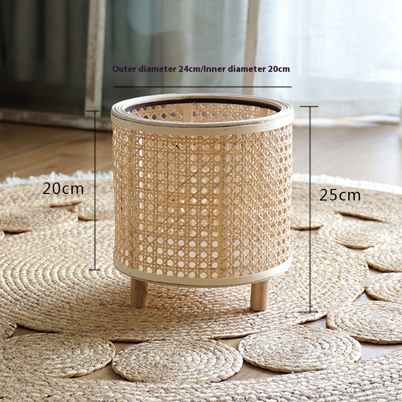Plant Stand — Woven Basket with Wooden Legs — detail view