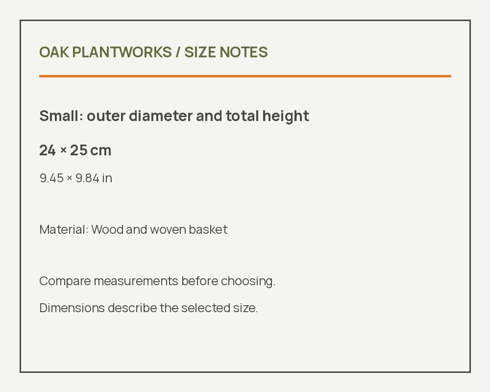 Plant Stand — Woven Basket with Wooden Legs — measurement reference