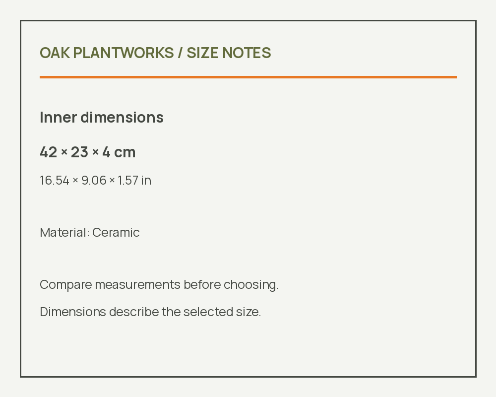 Planter Basin — Long Natural-Edge Clay — measurement reference